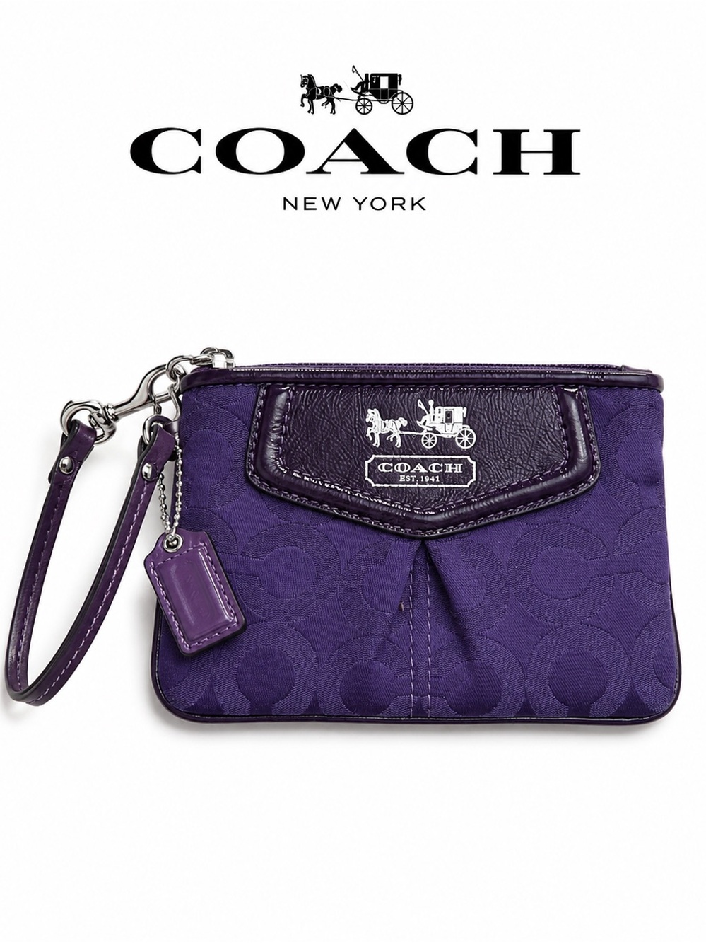 COACH Madison op art Purple Signature Wristlet